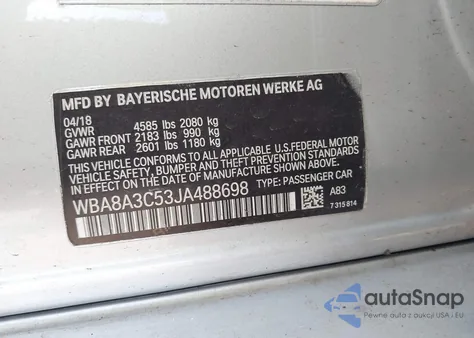 2018 BMW 320I xDrive from USA, damaged, VIN WBA8A3C53JA488698